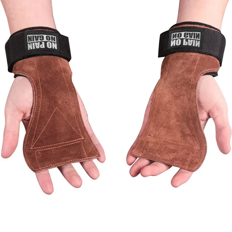 Cowhide Gym Grips: Anti-Skid Power Lifting Pads with Palm Protection