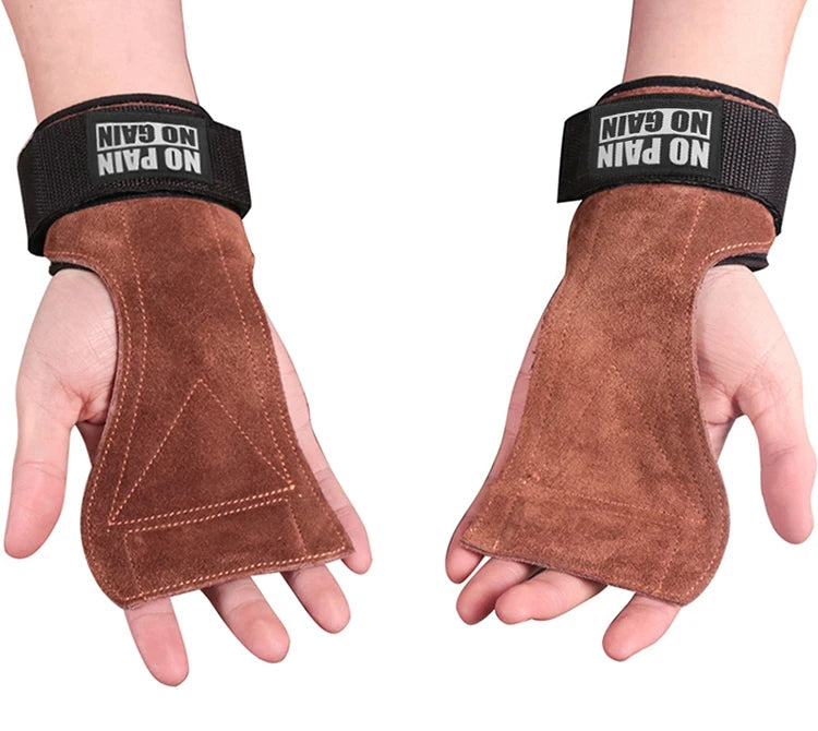 Cowhide Gym Grips: Anti-Skid Power Lifting Pads with Palm Protection