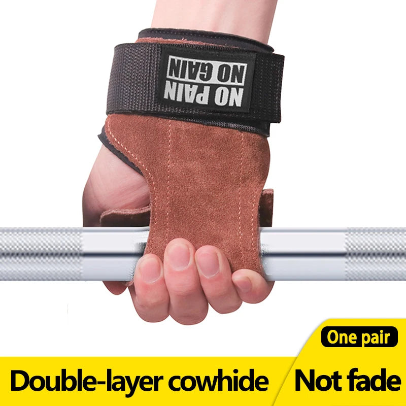 Cowhide Gym Grips: Anti-Skid Power Lifting Pads with Palm Protection