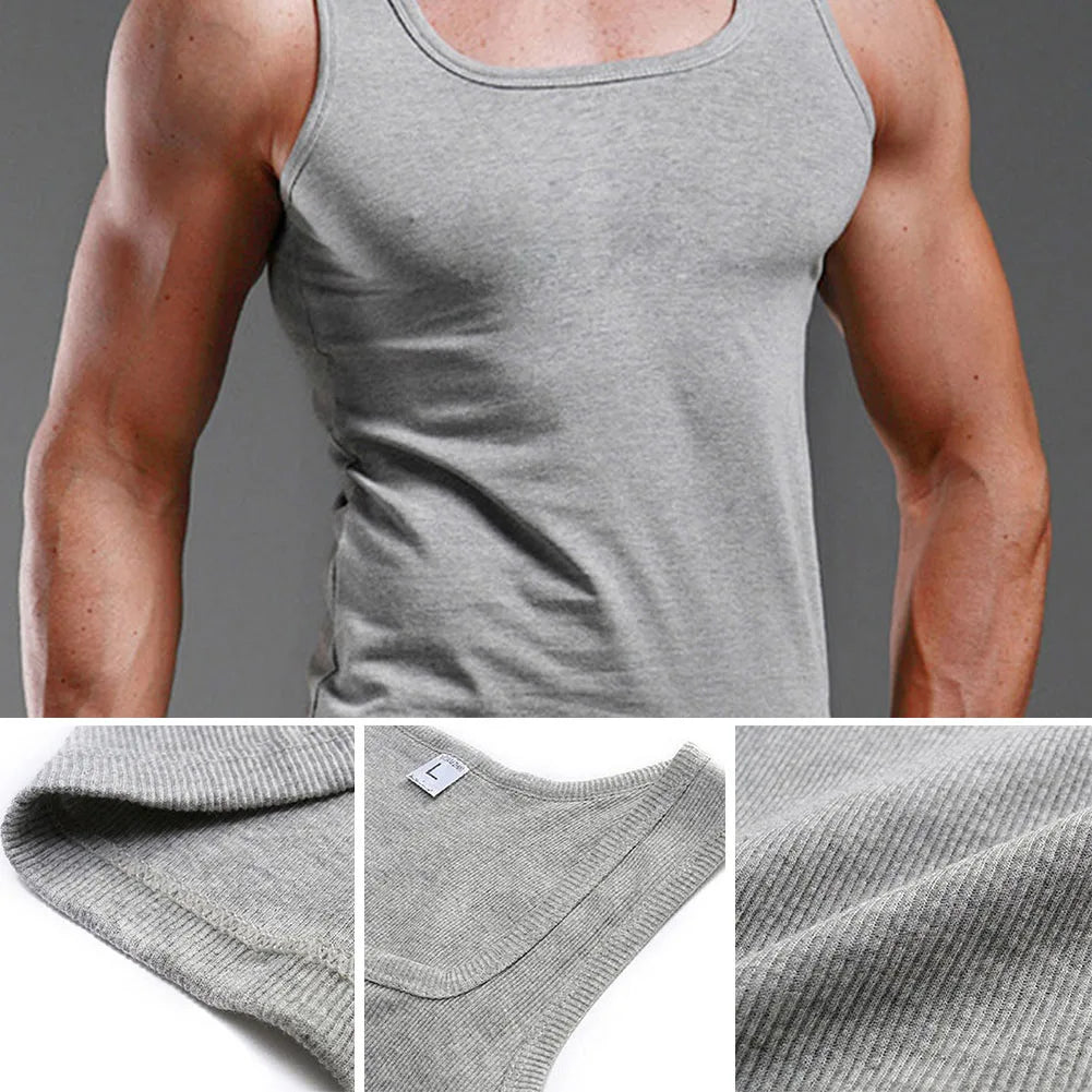 Mens Tank top: skin tight 100% Cotton Sleeveless Solid Color Muscle T Shirt For Men